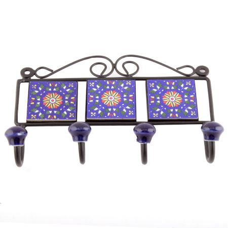 Navy Blue And Yellow Sun Flower Tiles Hooks